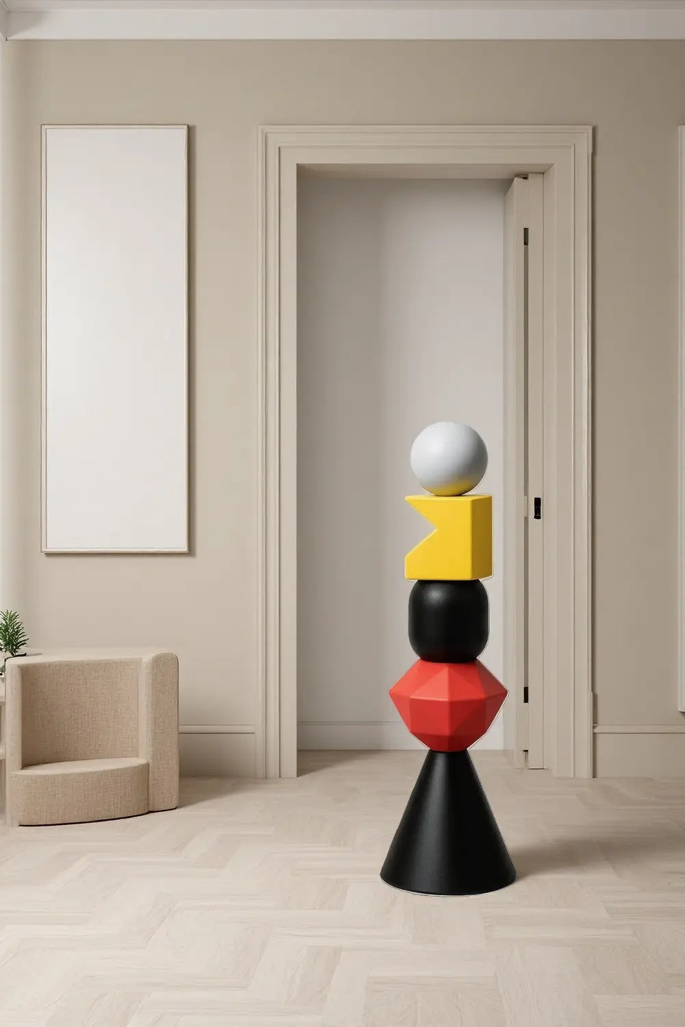 Colorful Large Abstract Wooden Sculptures Geometric Handcrafted Modern Art Décor