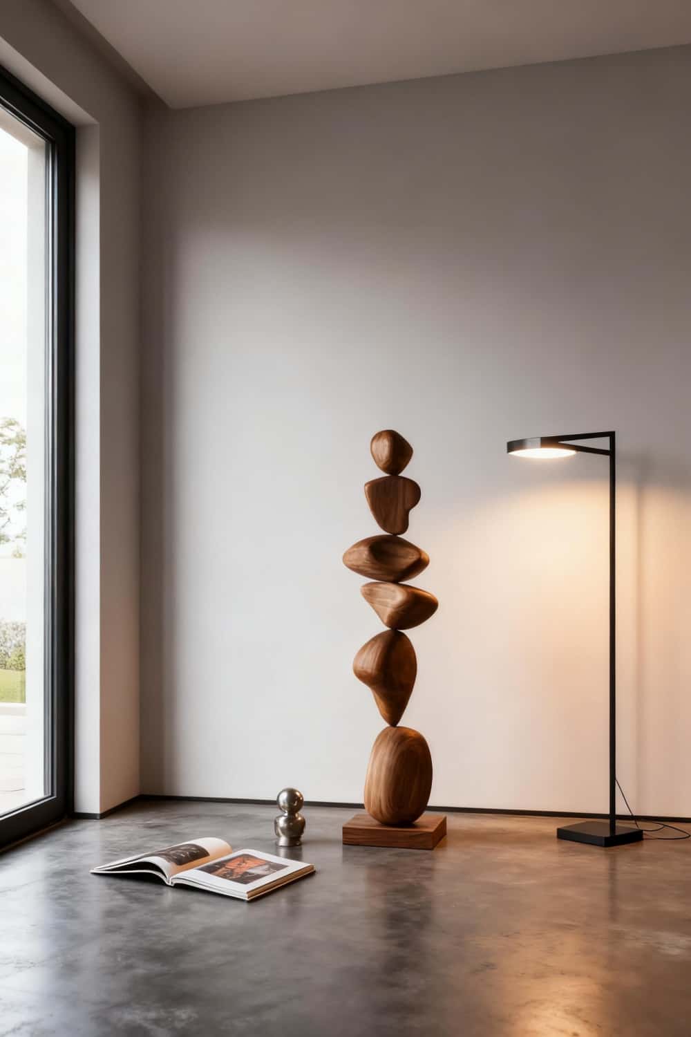 Modern Large Abstract Wood Sculpture Handcrafted Tall Standing Floor Decor