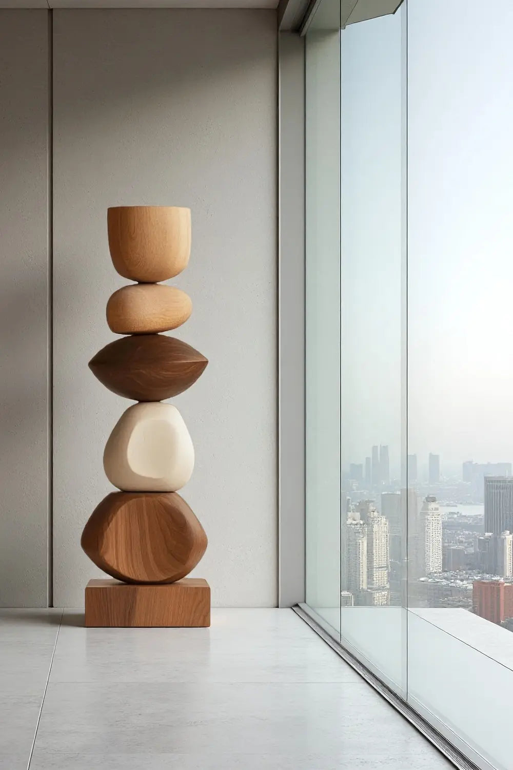 Large Modern Geometric Abstract Wooden Totem Sculpture Floor Wood Art