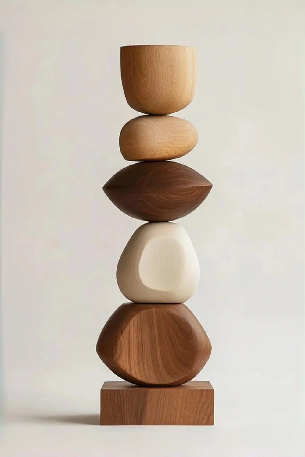 Large Modern Geometric Abstract Wooden Totem Sculpture Floor Wood Art