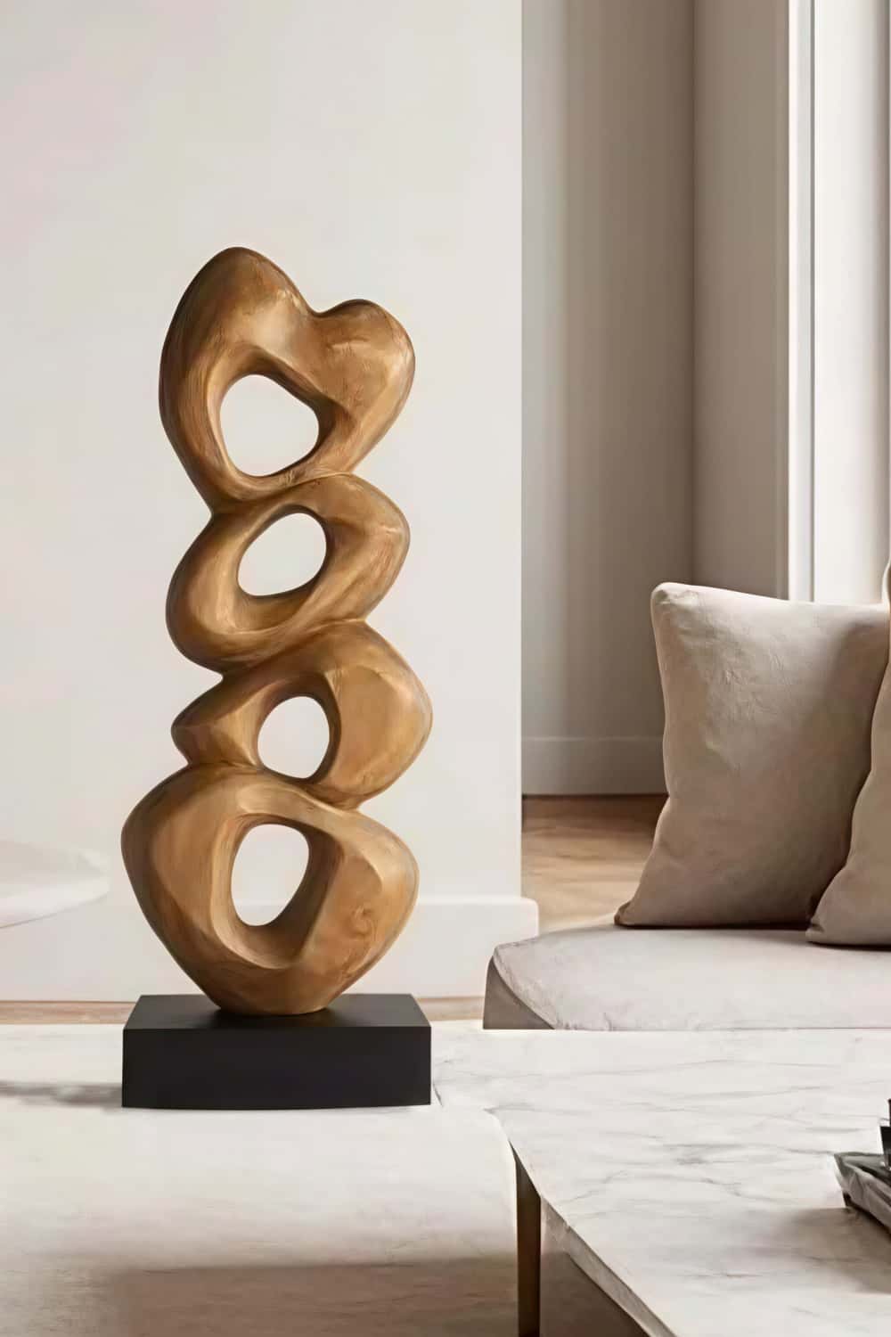 Large Wooden Floor Sculpture Hand Carved Abstract Wood Art Statement