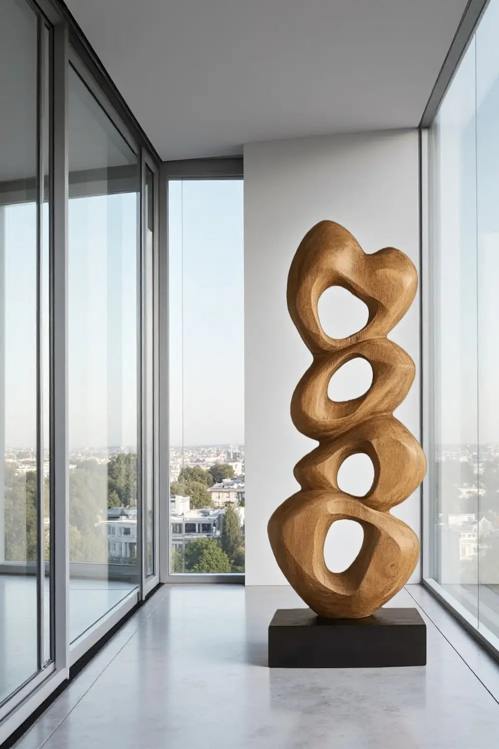 Large Wooden Floor Sculpture Hand Carved Abstract Wood Art Statement