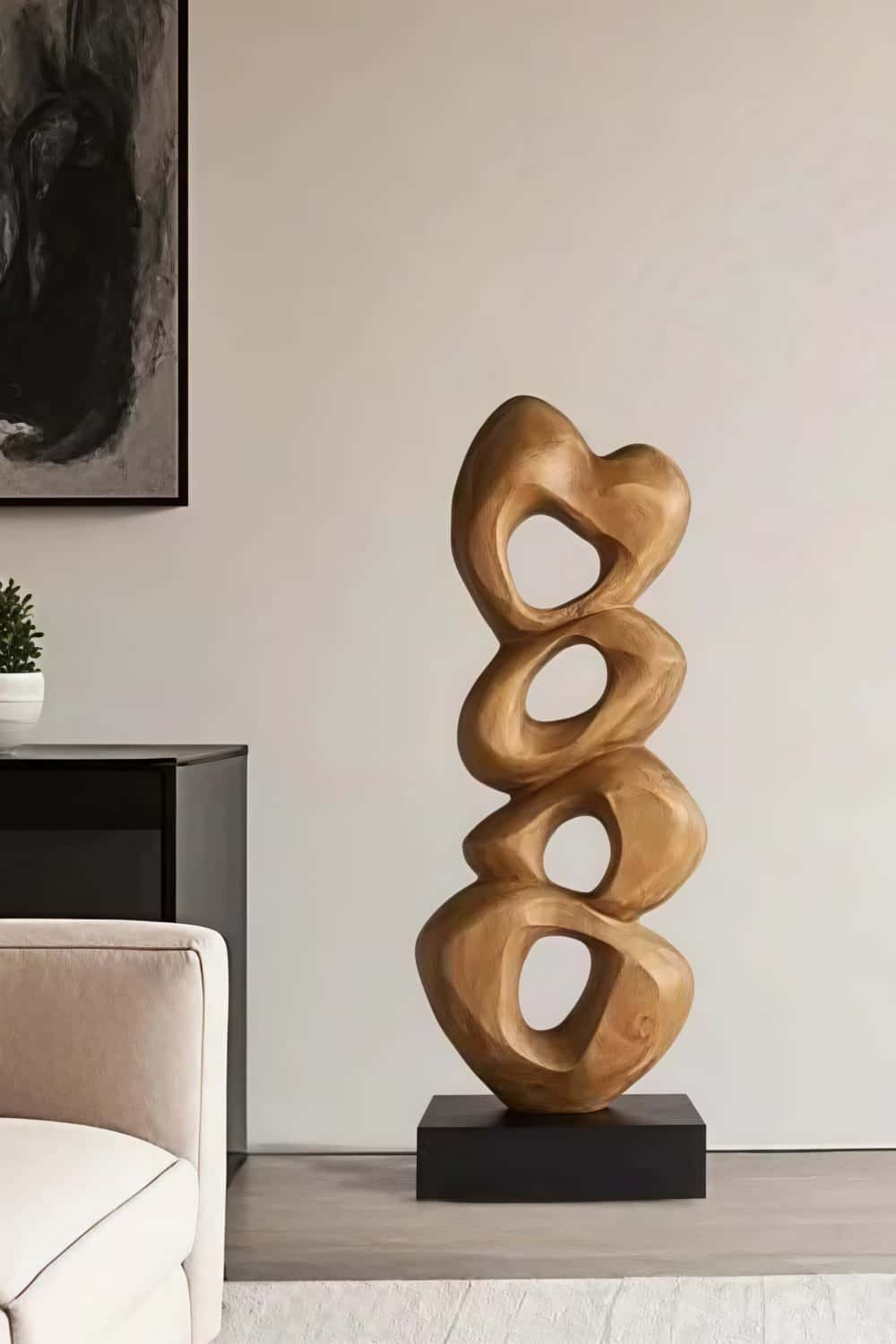 Large Wooden Floor Sculpture Hand Carved Abstract Wood Art Statement