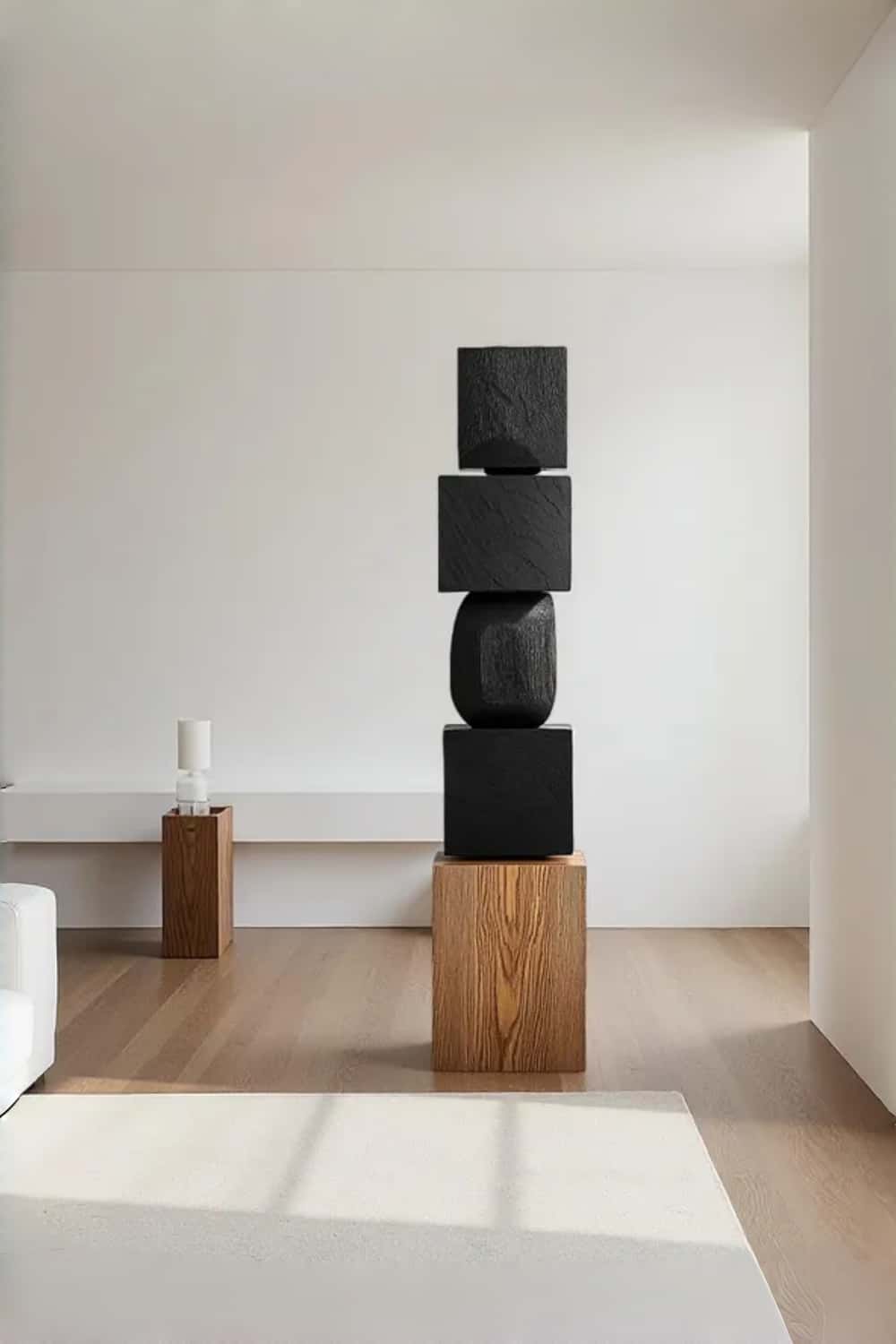 Modern Abstract Large Wood Floor Sculpture Handcrafted Black Statue | Artiblend