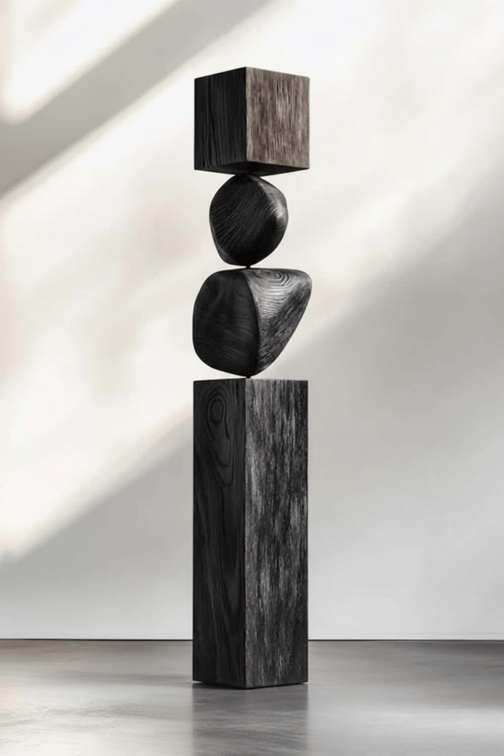 Large Modern Totem Wood Sculpture Hand-Carved Floor Art for Luxury Interior