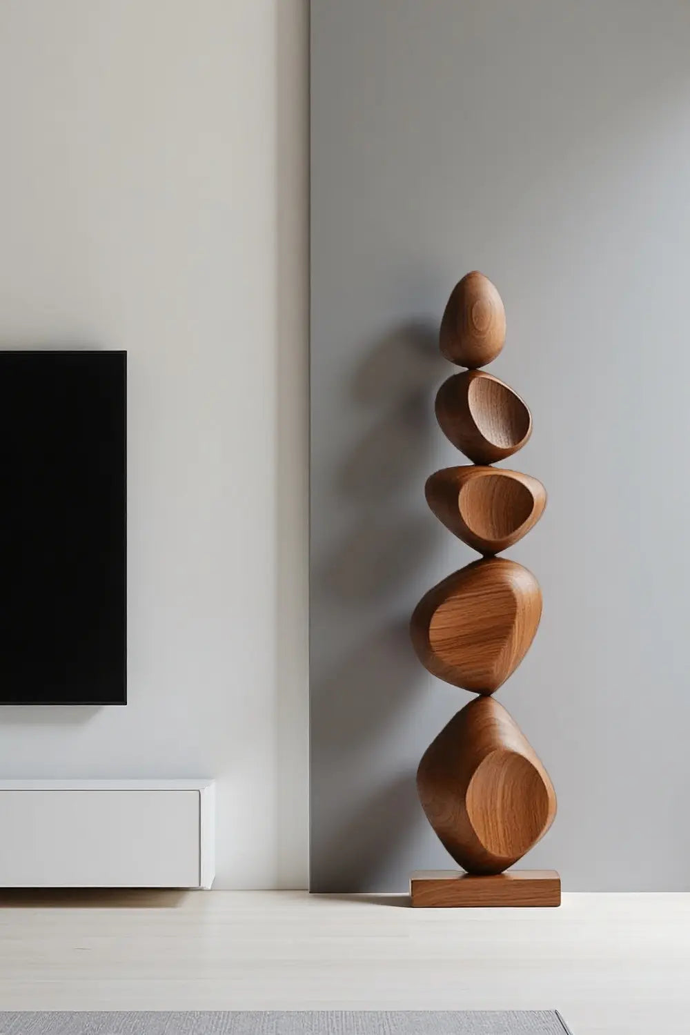 Large Abstract Wood Floor Sculpture Tall Wooden Sculptures Art for Home