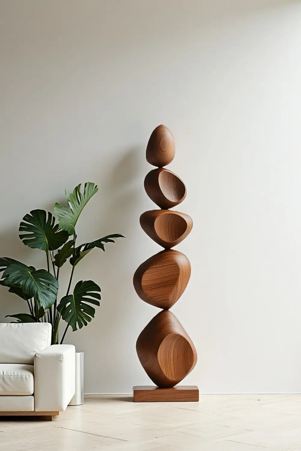 Large Abstract Wood Floor Sculpture Tall Wooden Sculptures Art for Home