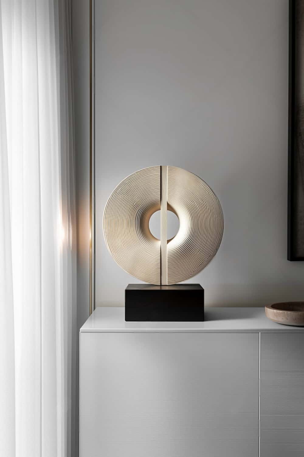 Abstract Circular Wood Sculpture Modern Minimalist Geometric Wooden Art Home Decor