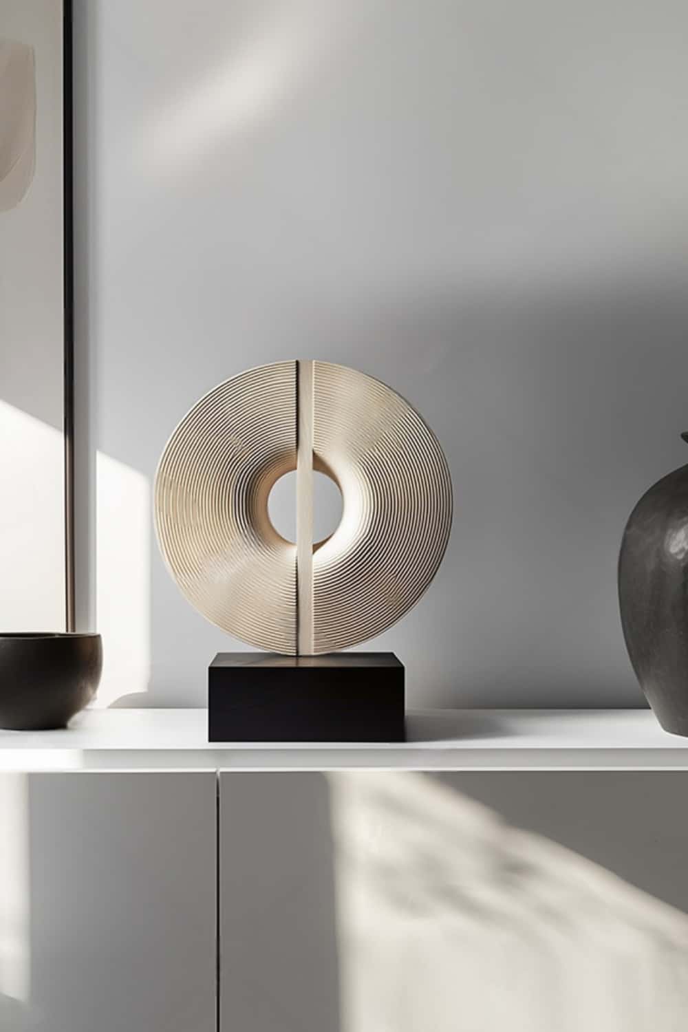 Abstract Circular Wood Sculpture Modern Minimalist Geometric Wooden Art Home Decor