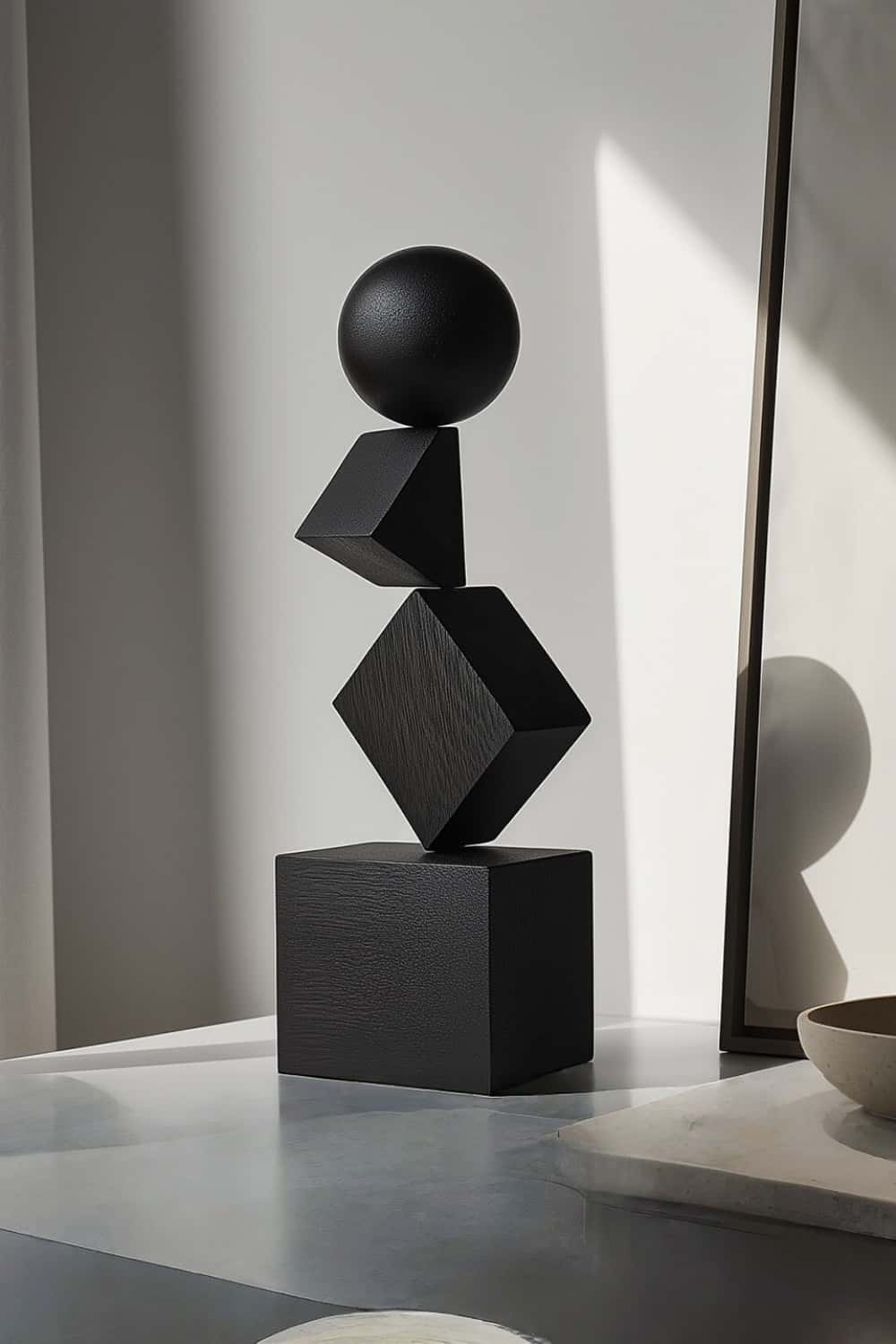 Black Geometric Wooden Art Sculpture Abstract Minimalist Modern Decor