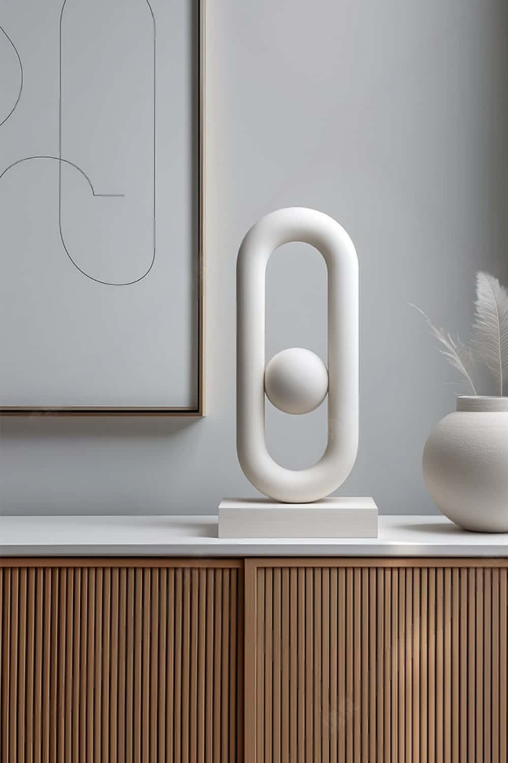 Minimalist White Geometric Sculpture Abstract Oval Figurine for Home Decor