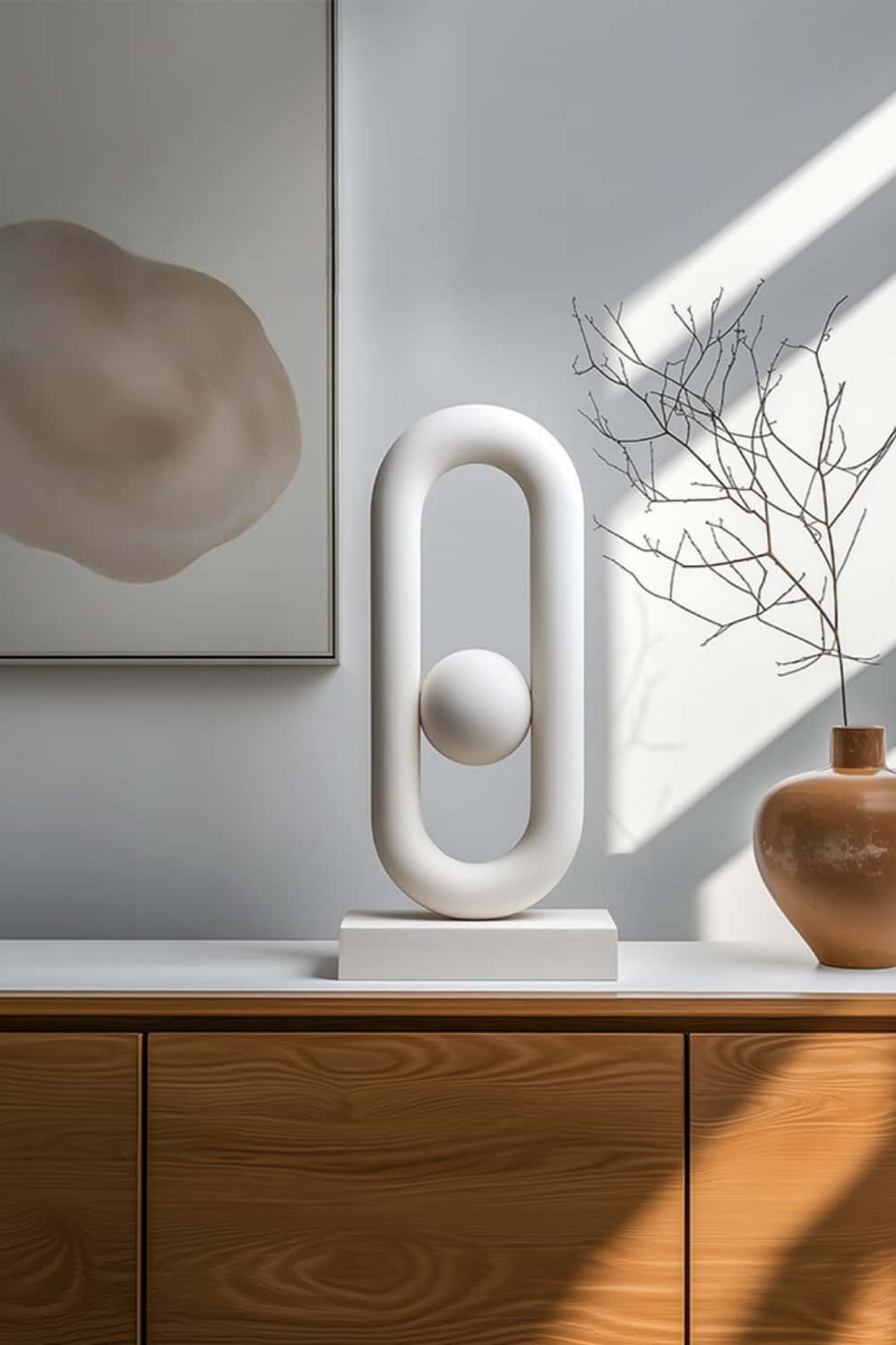 Minimalist White Geometric Sculpture Abstract Oval Figurine for Home Decor