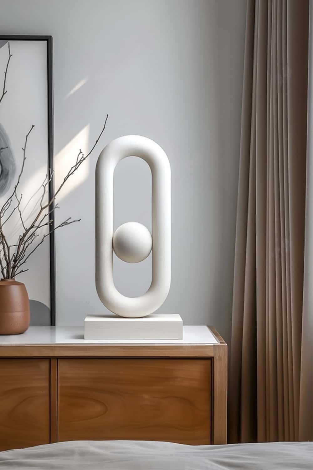 Minimalist White Geometric Sculpture Abstract Oval Figurine for Home Decor