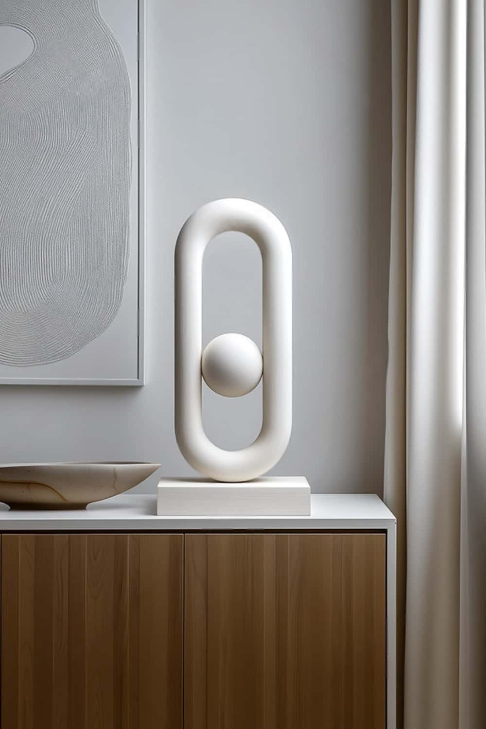 Minimalist White Geometric Sculpture Abstract Oval Figurine for Home Decor