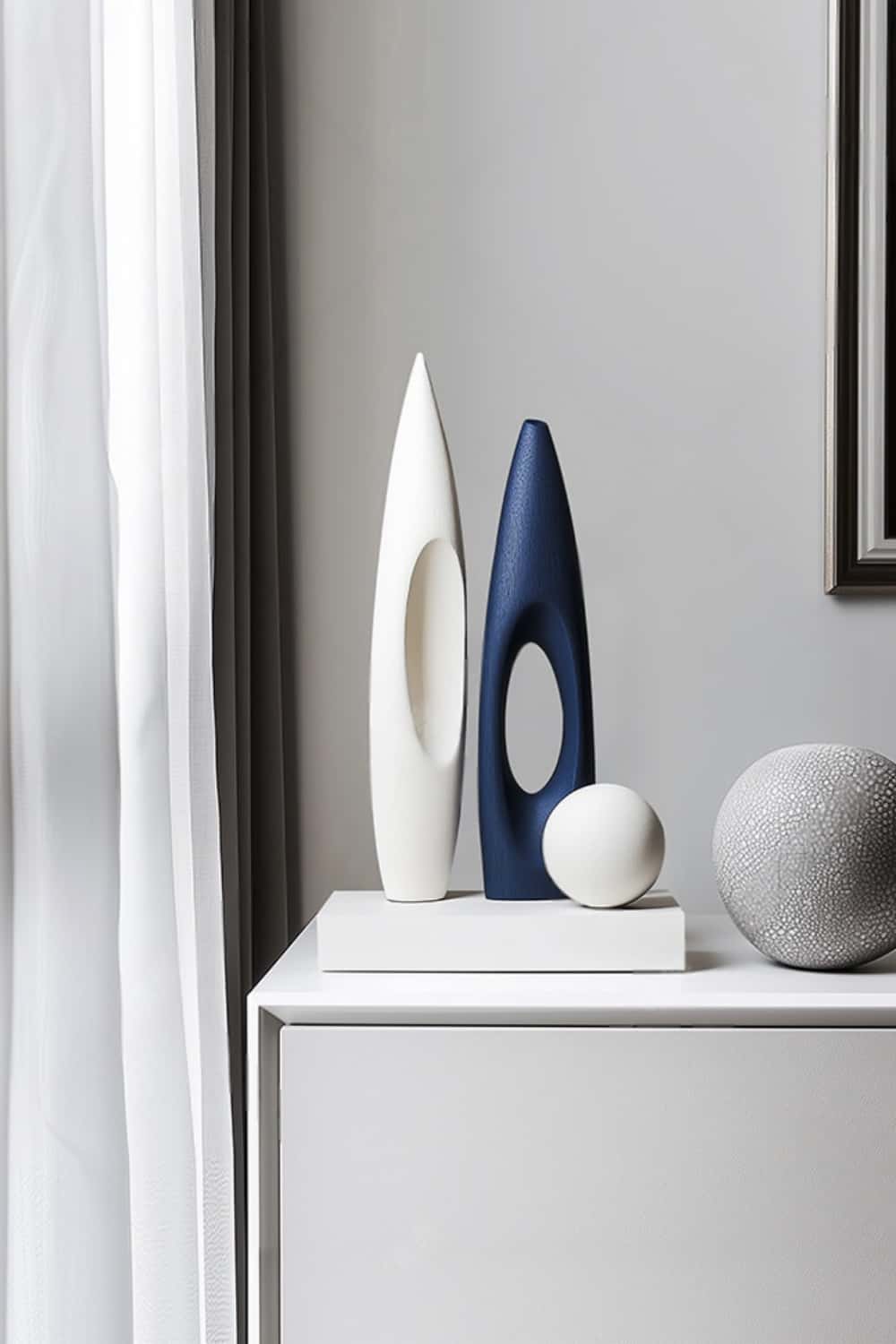 Blue White Abstract Wooden Sculpture Modern Geometric Art for Home Decor