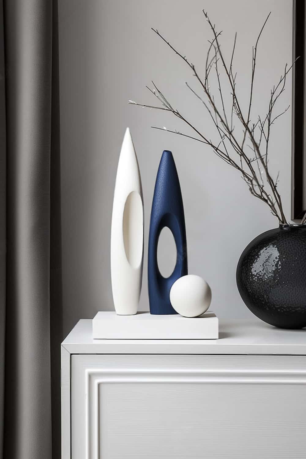 Blue White Abstract Wooden Sculpture Modern Geometric Art for Home Decor