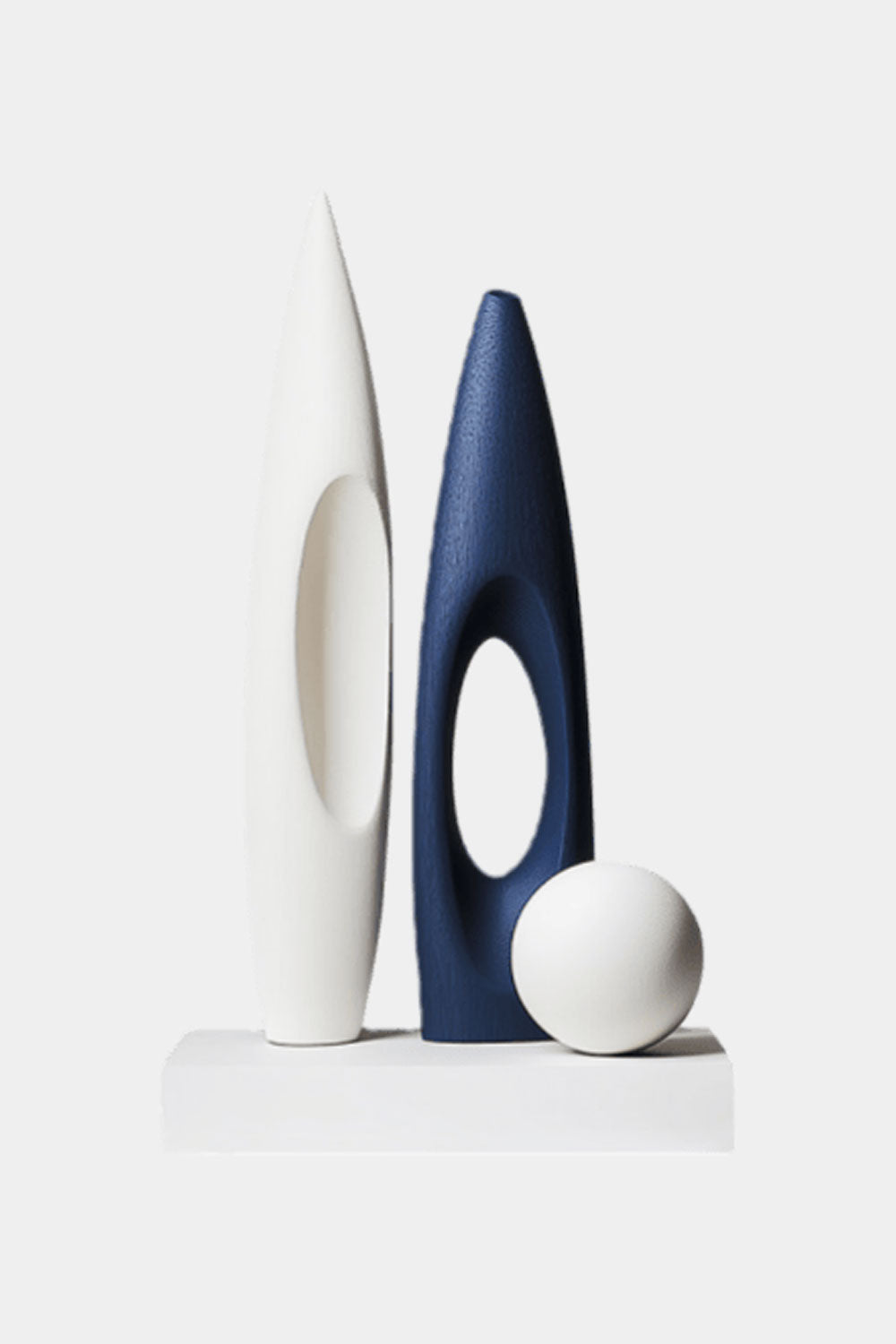 Blue White Abstract Wooden Sculpture Modern Geometric Art for Home Decor