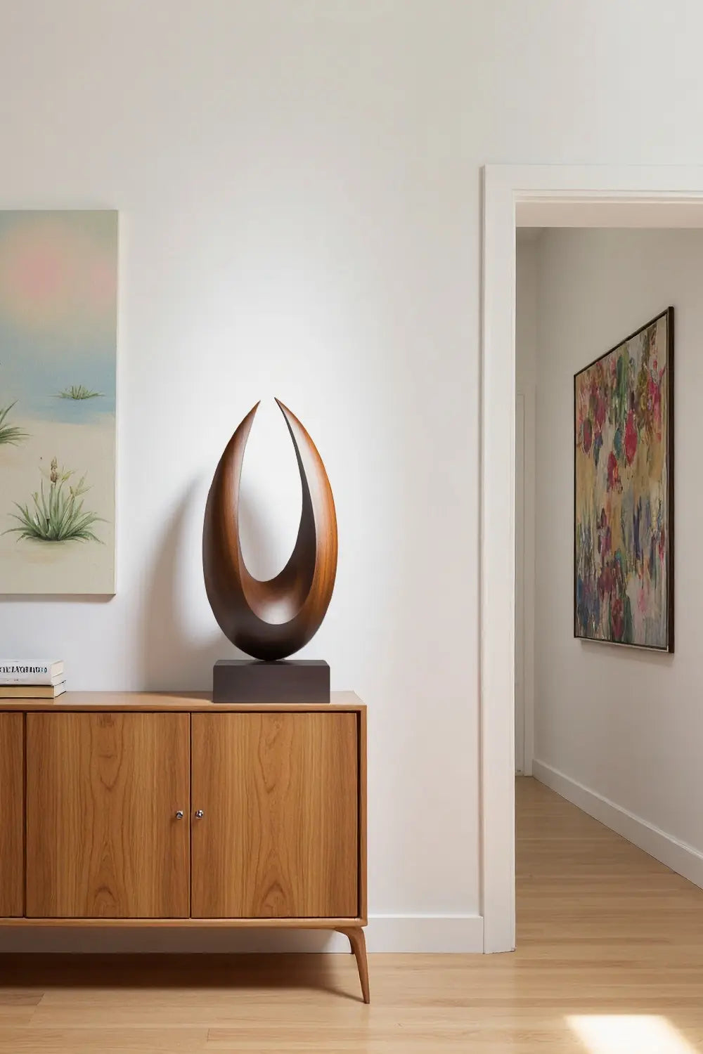 Nordic Artisan Wood Totem Sculpture Sustainable Hand-Carved Desktop Art