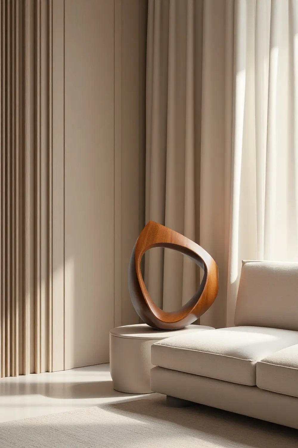 Minimalist Circular Wooden Sculpture Geometric Solid Wood Office Ornament