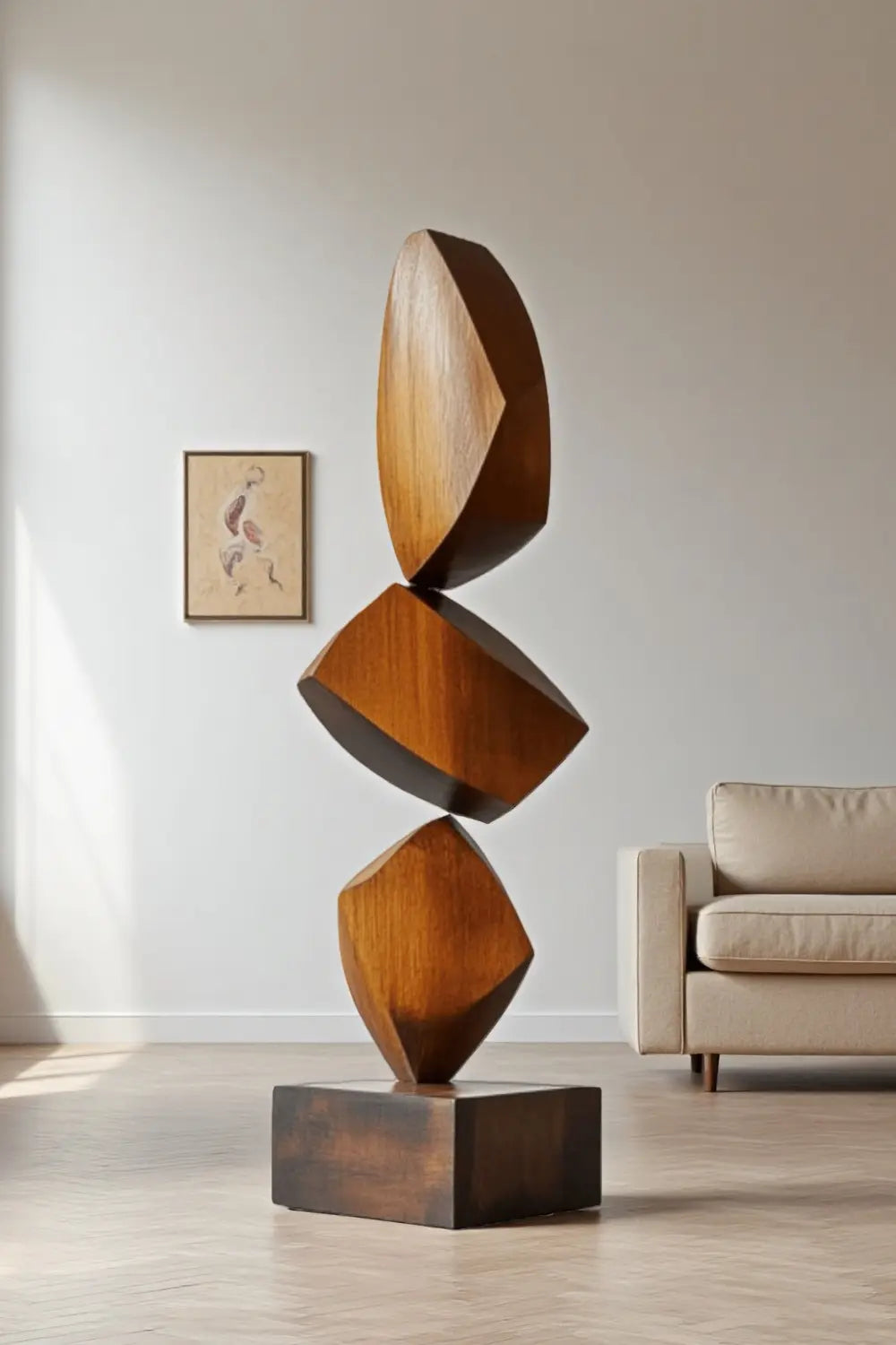 Tall Modern Wood Floor Sculpture Large Abstract Solid Wood Home Decor Accent