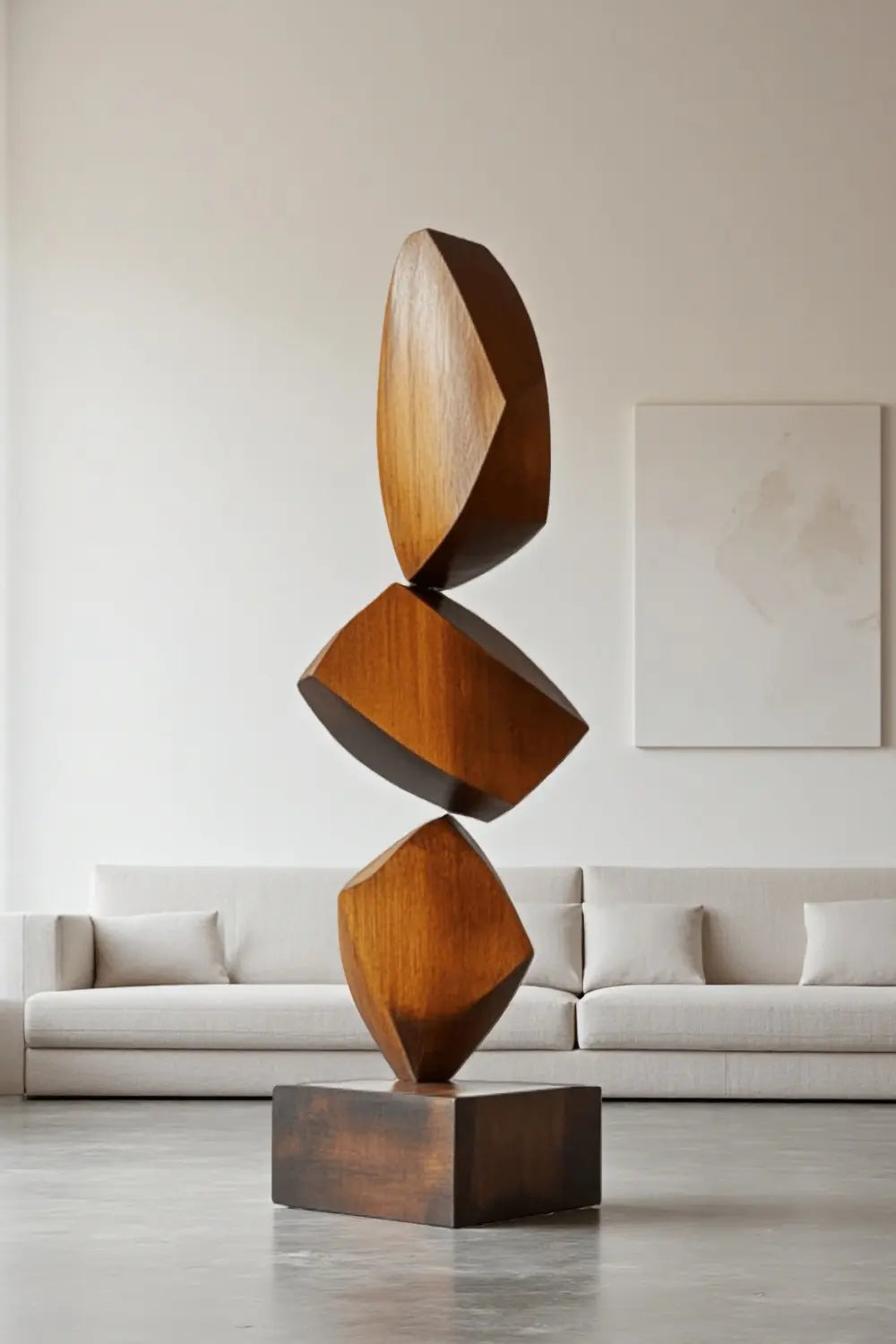 Tall Modern Wood Floor Sculpture Large Abstract Solid Wood Home Decor Accent