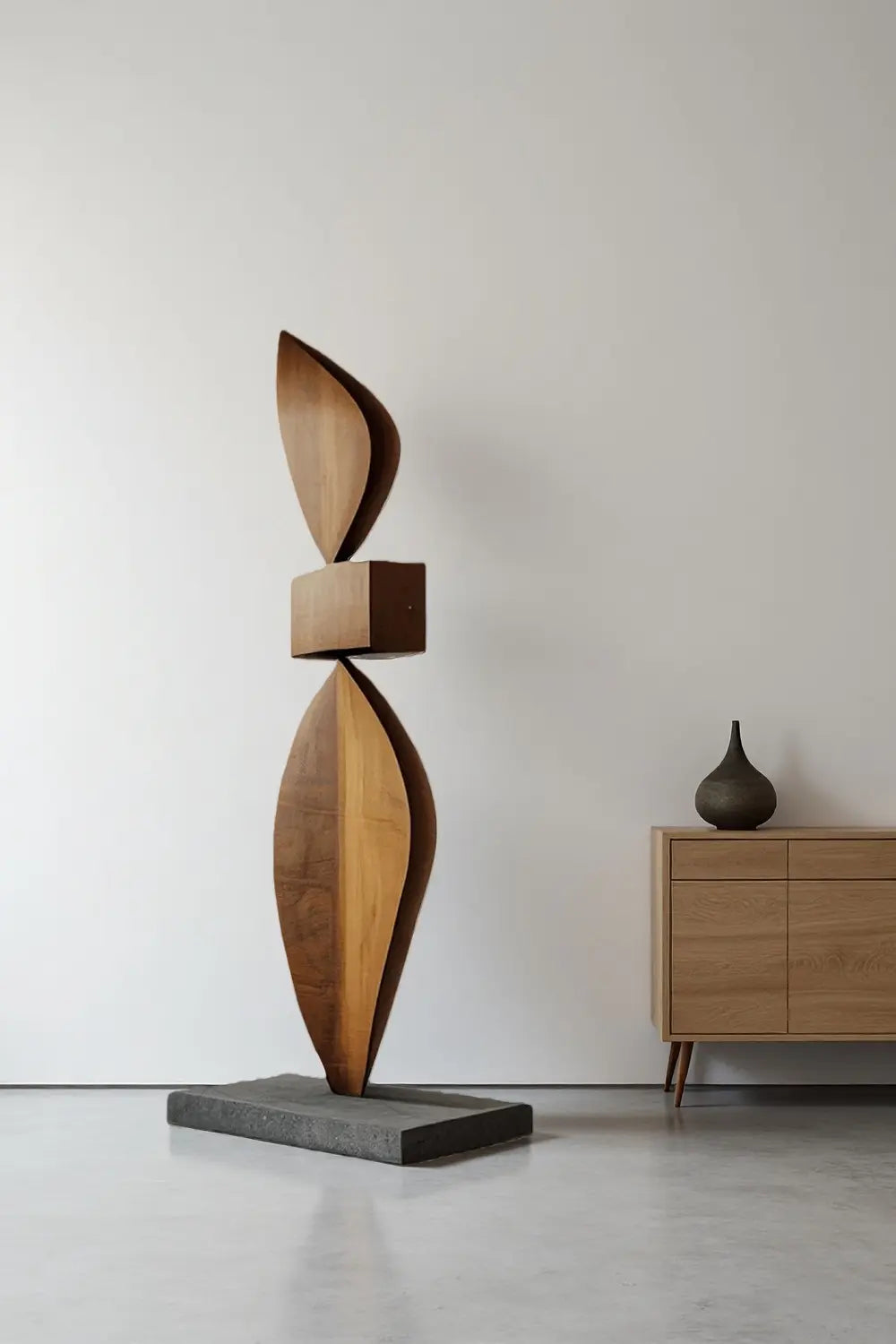 Tall Modern Wood Floor Sculpture Large Abstract Solid Wood Home Decor Accent