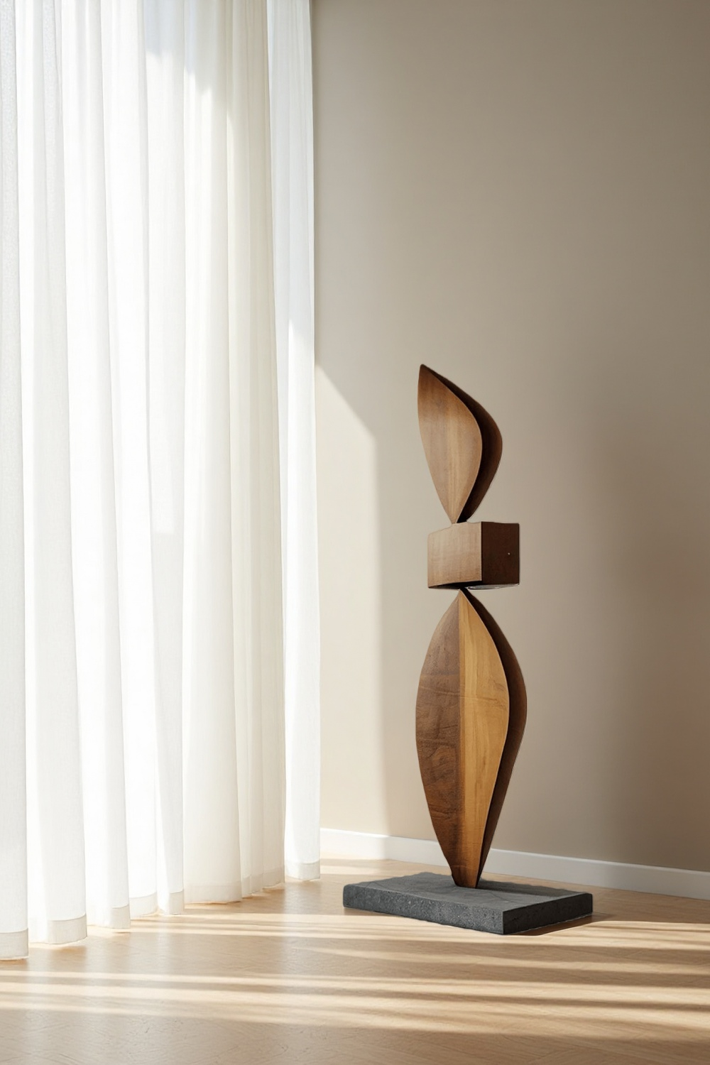 Tall Modern Wood Floor Sculpture Large Abstract Solid Wood Home Decor Accent