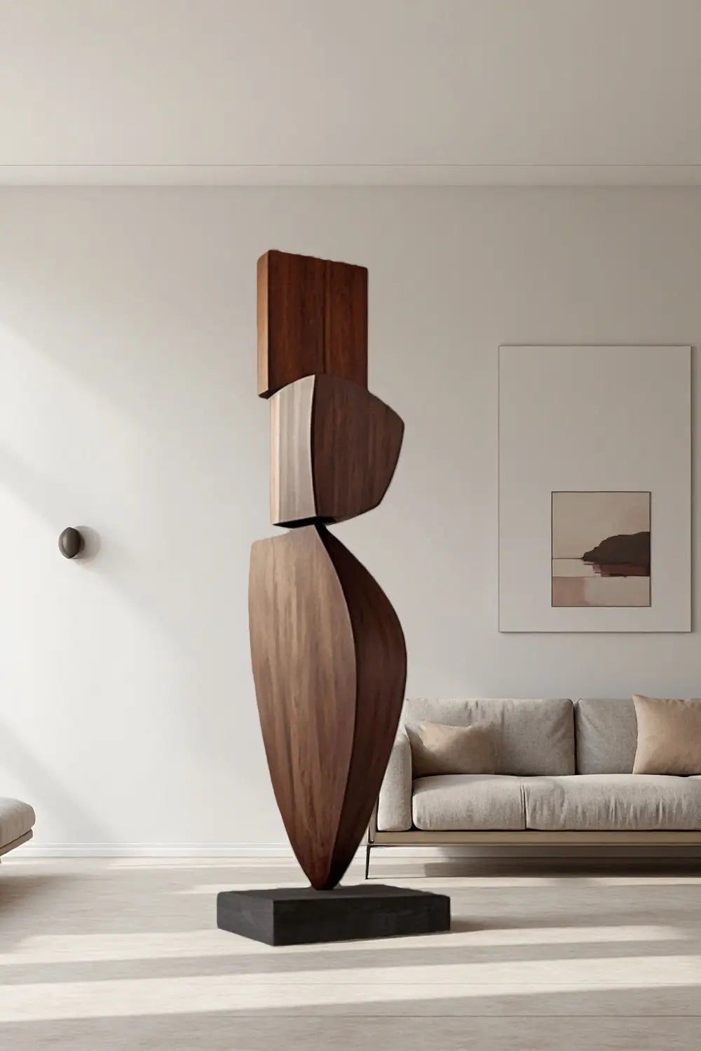 Tall Modern Wood Floor Sculpture Large Abstract Solid Wood Home Decor Accent