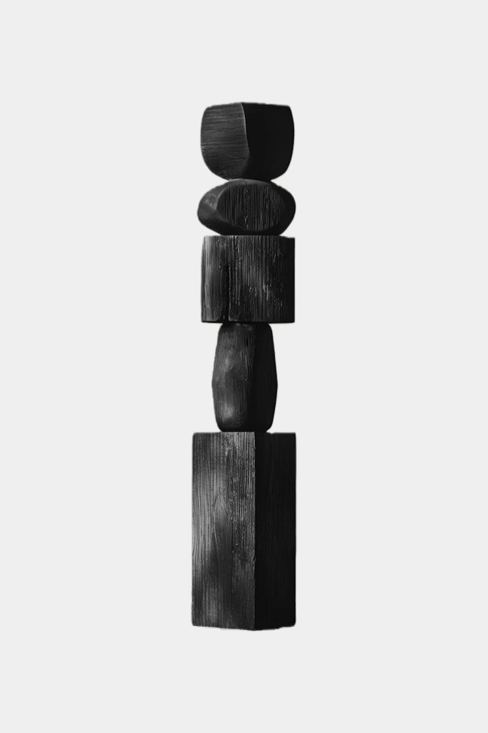 Large Black Wood Standing Sculpture Tall Textured Floor Decor for Modern Home Interiors