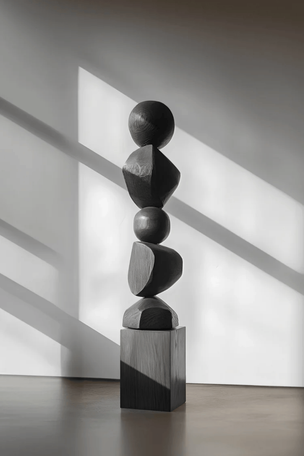 Large Black Wood Standing Sculpture Tall Textured Floor Decor for Modern Home Interiors