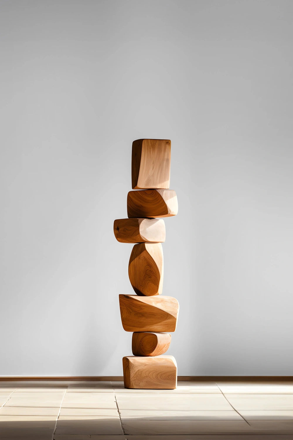 Large Minimalist Dark Wood Floor Sculpture Tall Vertical Hand-Finished Standing Decor