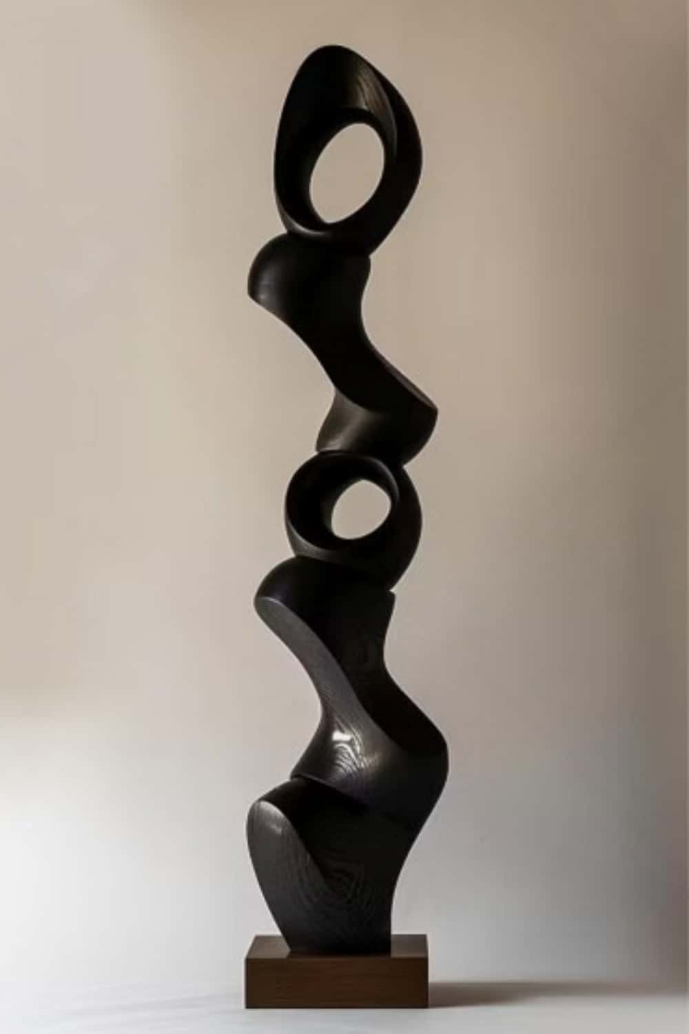 Modern Tall Abstract Wood Floor Sculpture Large Solid Wood Standing Decor for Living Room