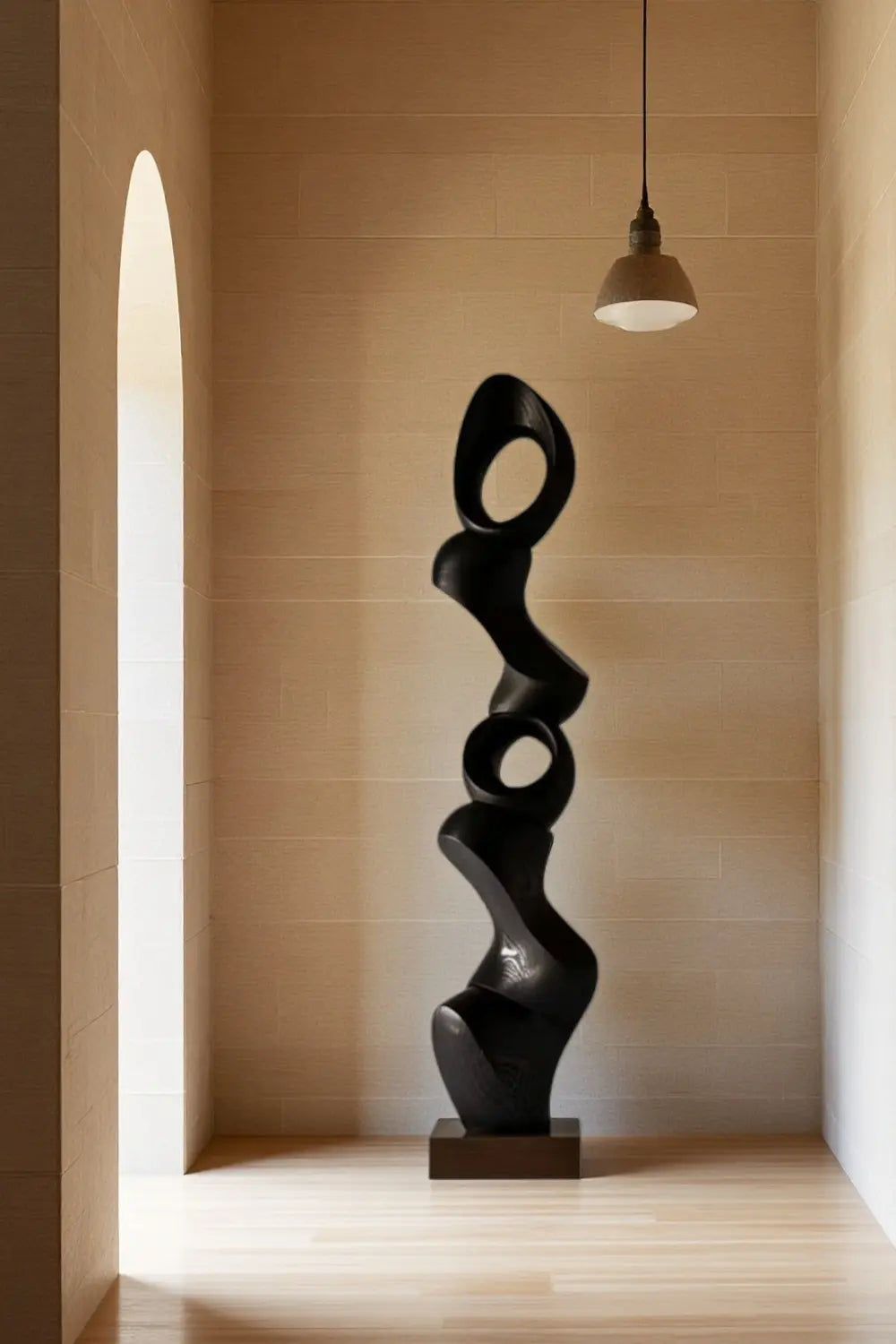 Modern Tall Abstract Wood Floor Sculpture Large Solid Wood Standing Decor for Living Room