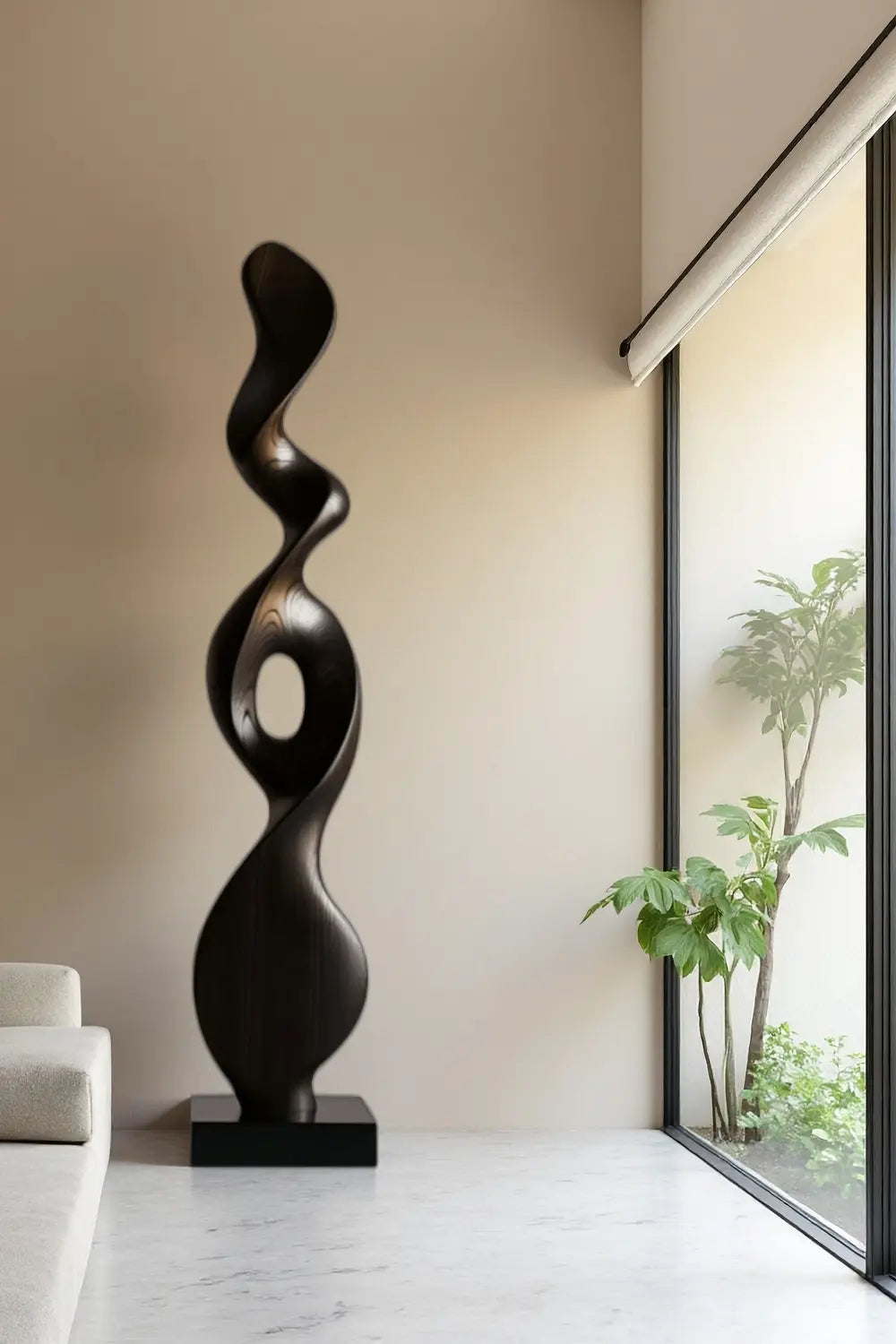 Tall Large Abstract Wood Floor Sculpture Modern Standing Twisted Art for Living Room