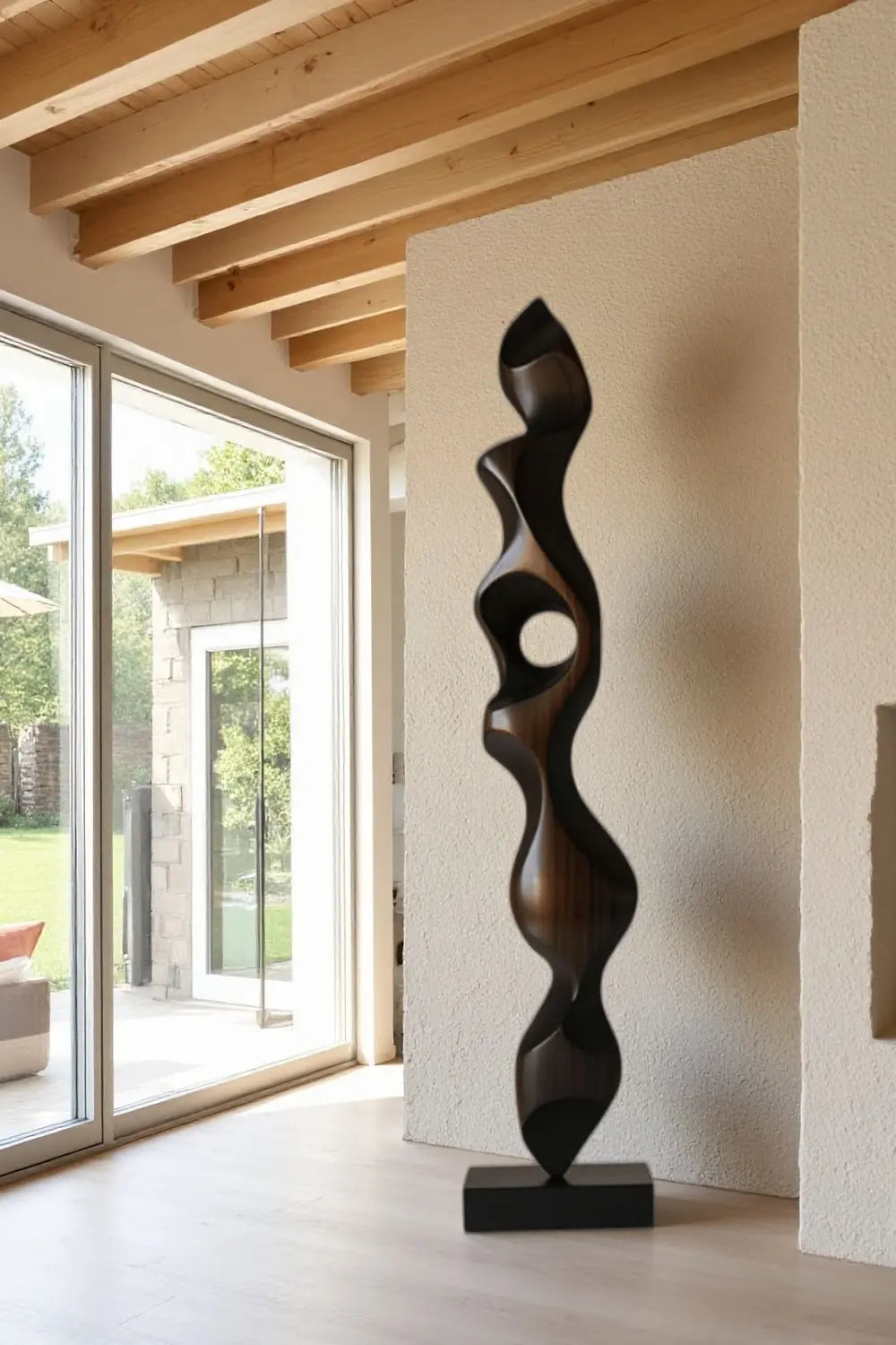 Tall Large Abstract Wood Floor Sculpture Modern Standing Twisted Art for Living Room