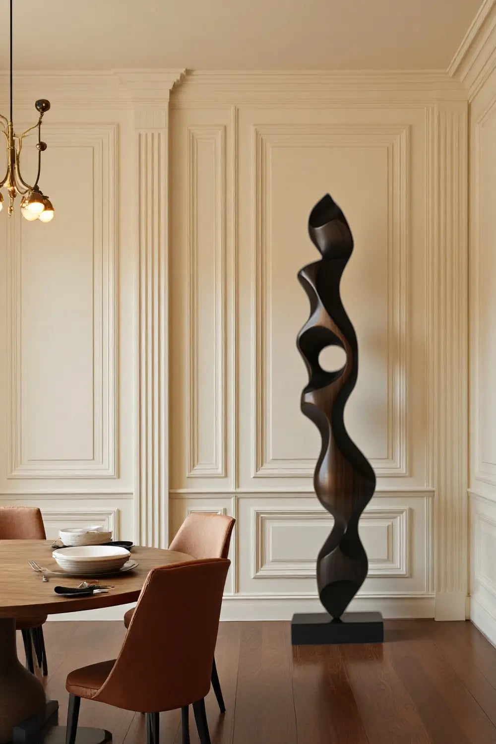 Tall Large Abstract Wood Floor Sculpture Modern Standing Twisted Art for Living Room