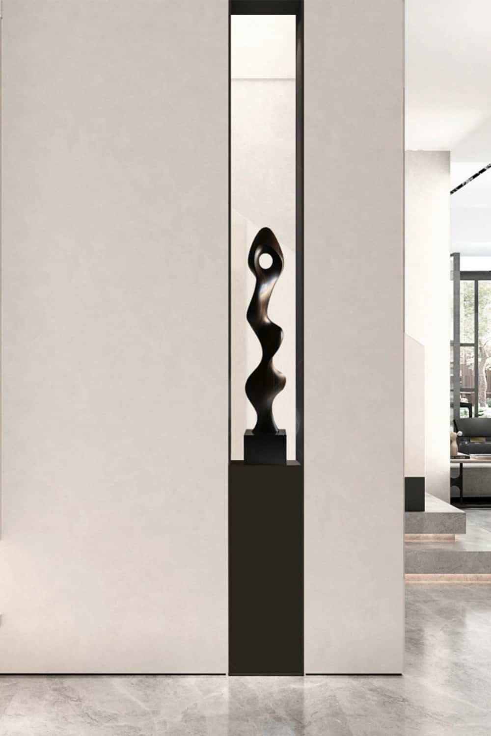 Tall Abstract Dark Wood Floor Sculpture Modern Vertical Standing Art for Living Room