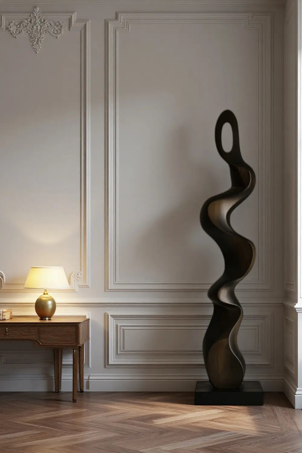 Tall Modern Wood Floor Sculpture Large Abstract Standing Decor for Living Room