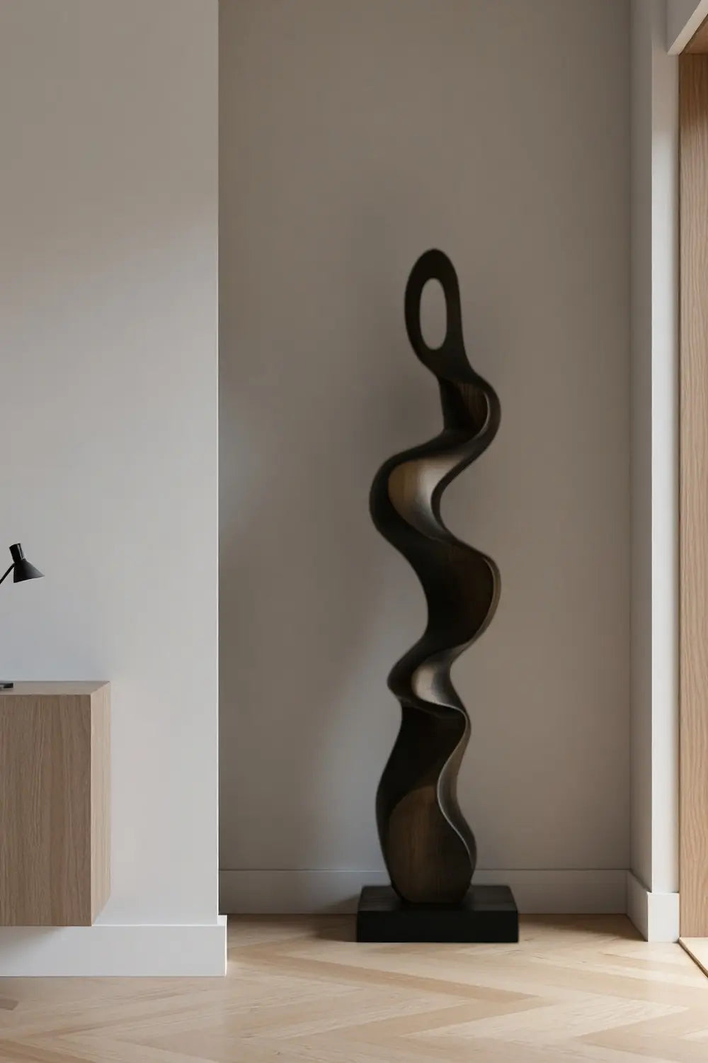 Tall Modern Wood Floor Sculpture Large Abstract Standing Decor for Living Room