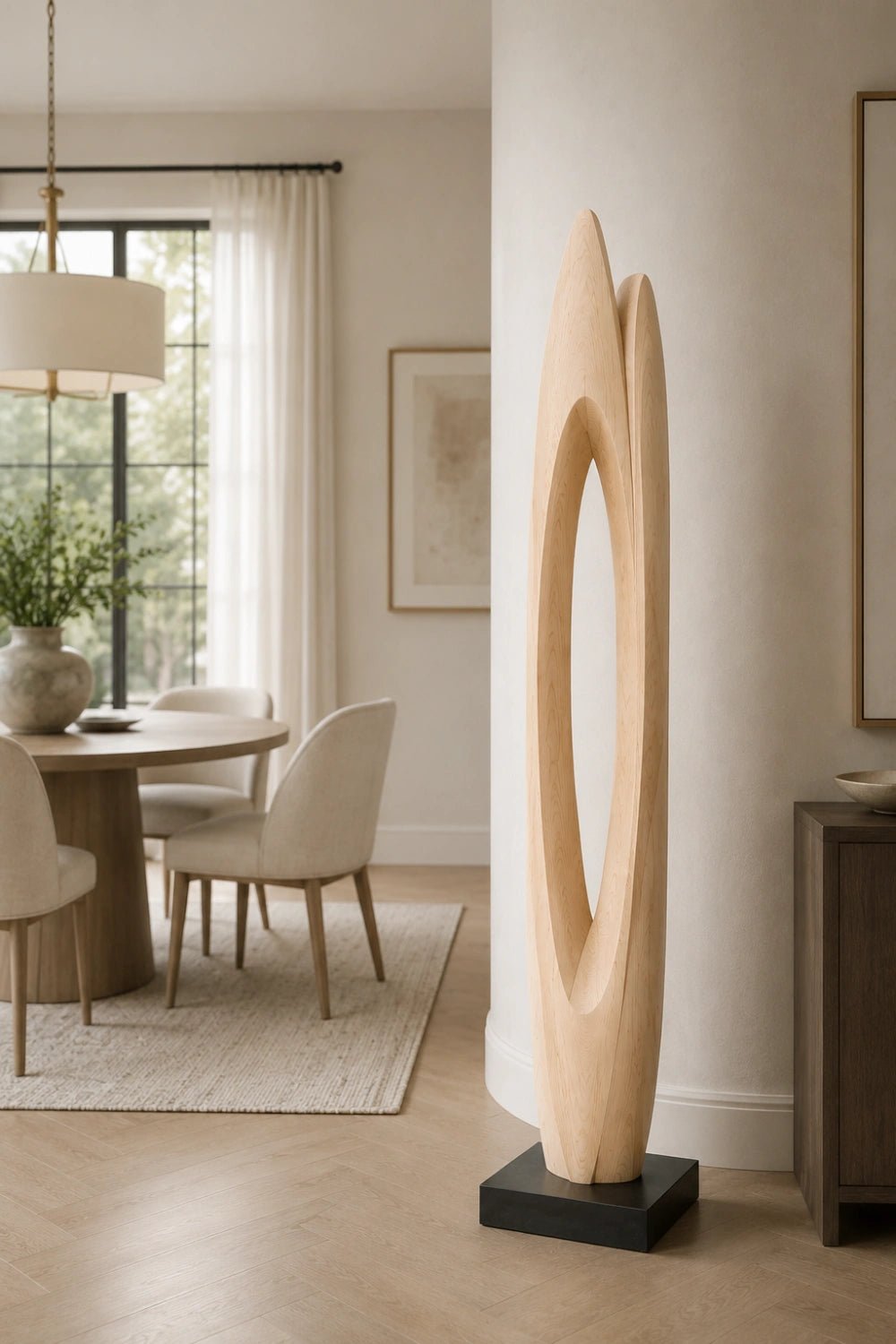 Modern Abstract Wood Floor Sculpture | Japandi Large Hand-Carved Art Piece