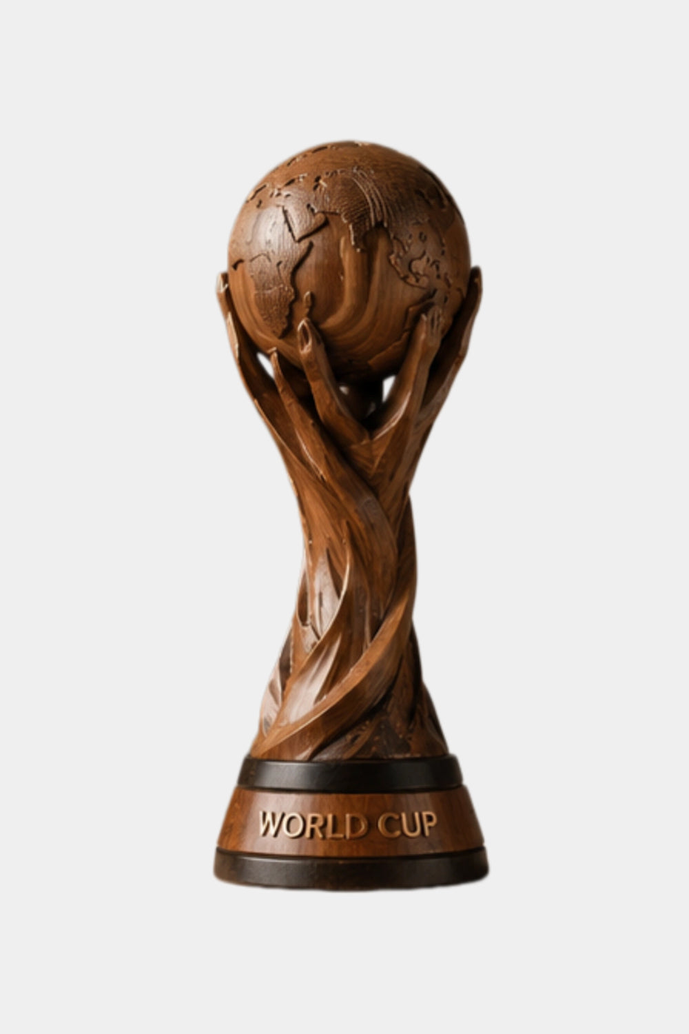Artisanal Wood World Cup Trophy | Abstract Globe Sculpture Soccer Fan Gift