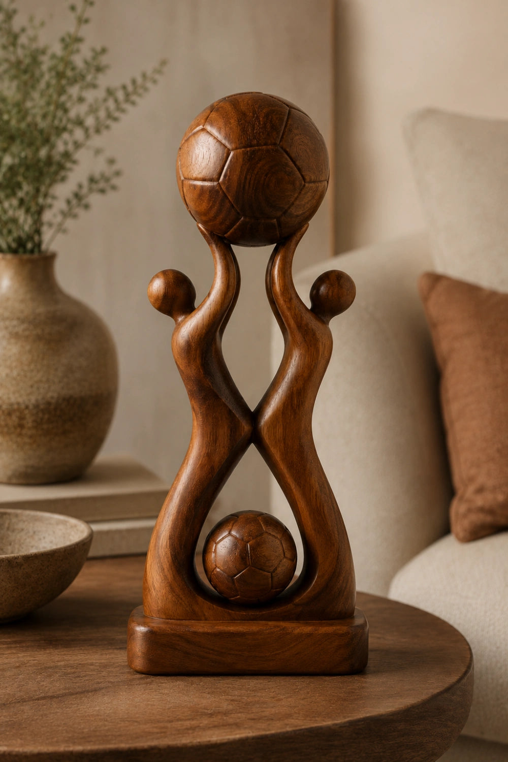Decorative Wooden Soccer Trophy Sculpture | World Cup Football Victory Art