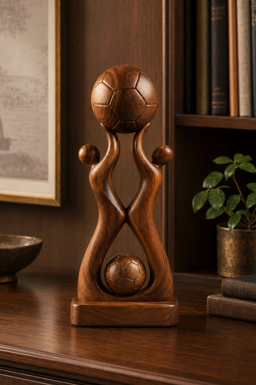 Decorative Wooden Soccer Trophy Sculpture | World Cup Football Victory Art