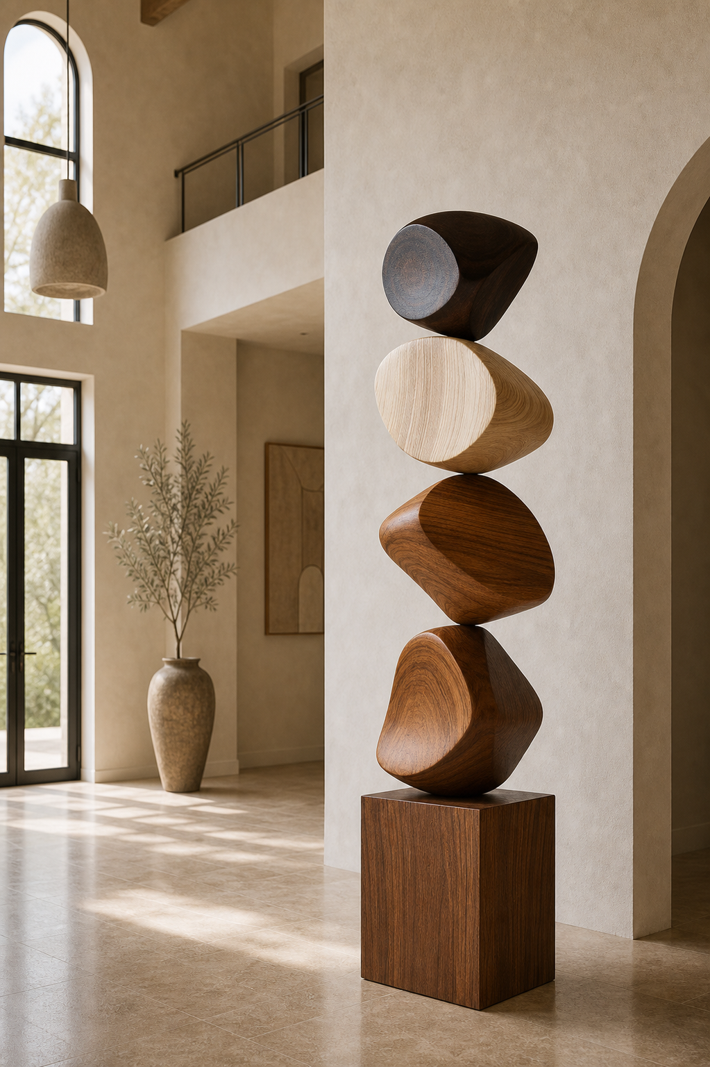 Large Abstract Wooden Floor Sculpture For Modern Minimalist Home Decor And Living Room Design
