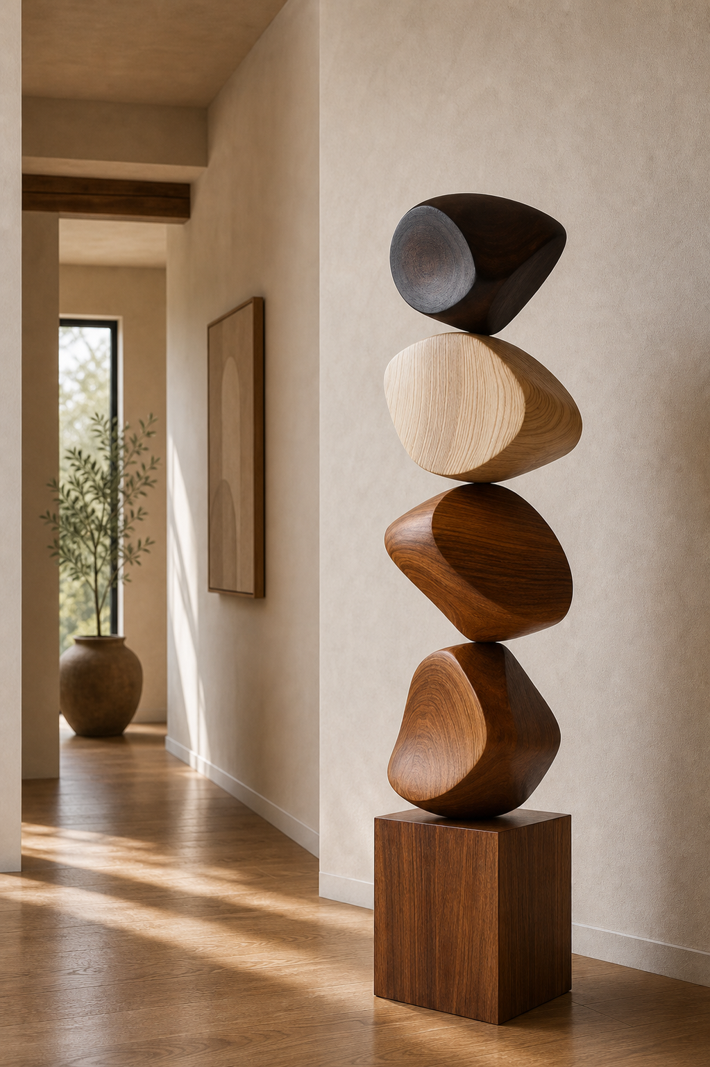 Large Abstract Wooden Floor Sculpture For Modern Minimalist Home Decor And Living Room Design