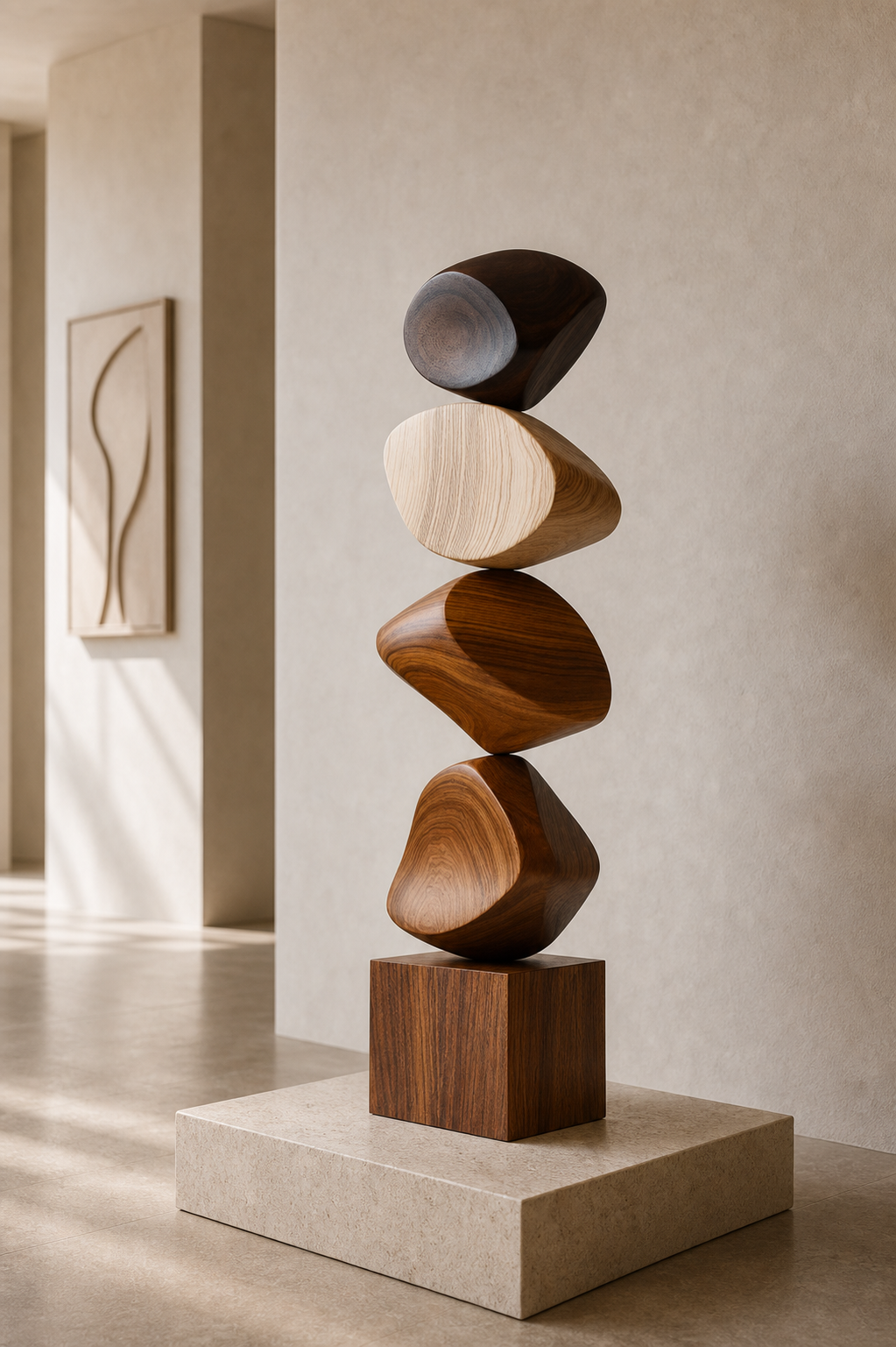 Large Abstract Wooden Floor Sculpture For Modern Minimalist Home Decor And Living Room Design
