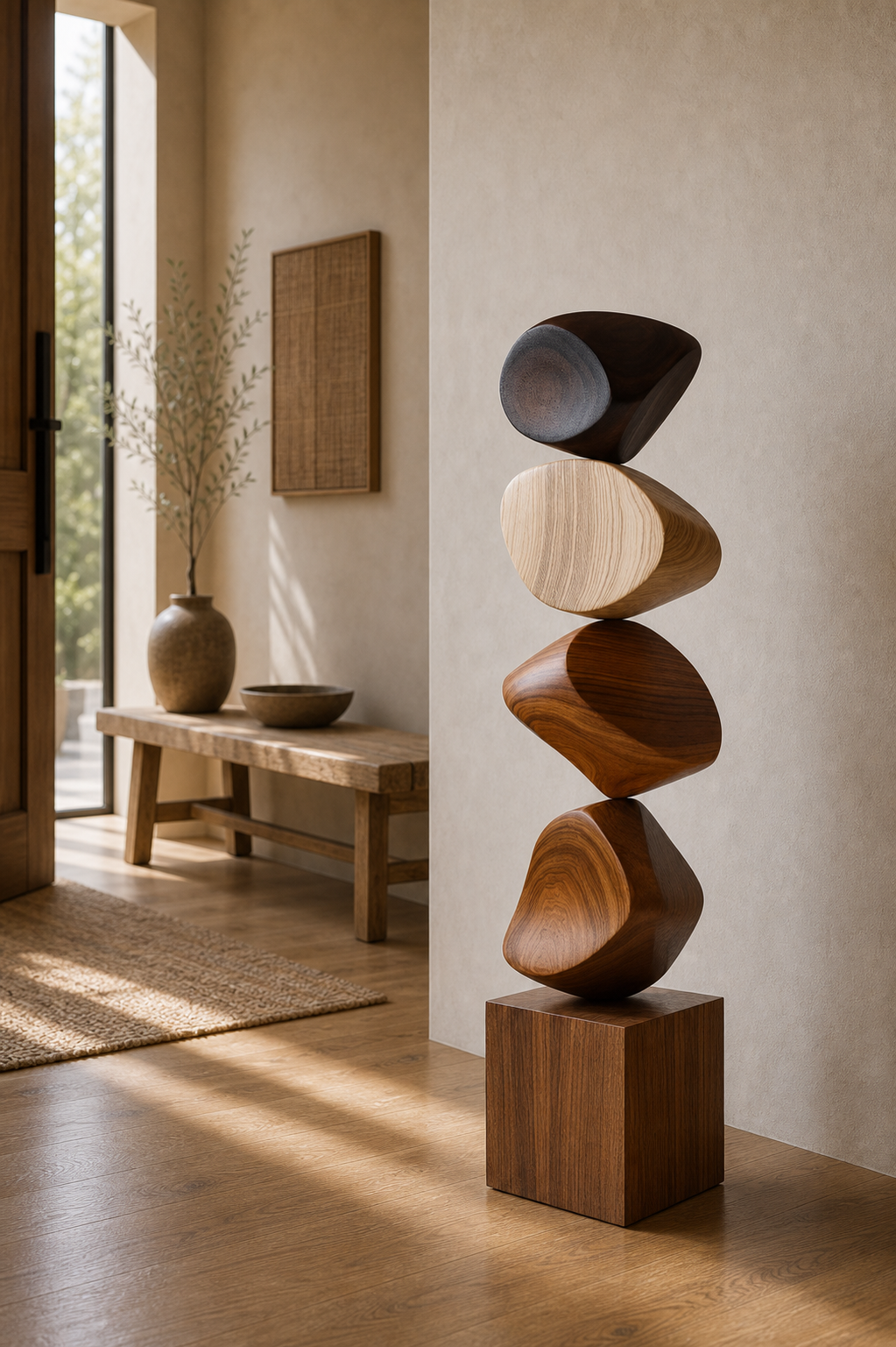 Large Abstract Wooden Floor Sculpture For Modern Minimalist Home Decor And Living Room Design