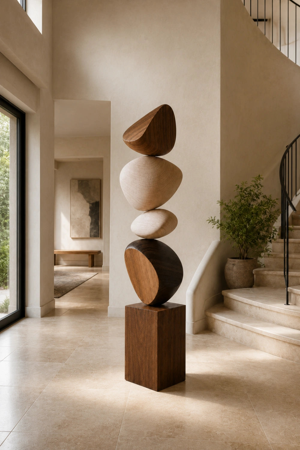 Large Handmade Wooden Floor Sculpture Abstract Minimalist Home Decor Art Piece
