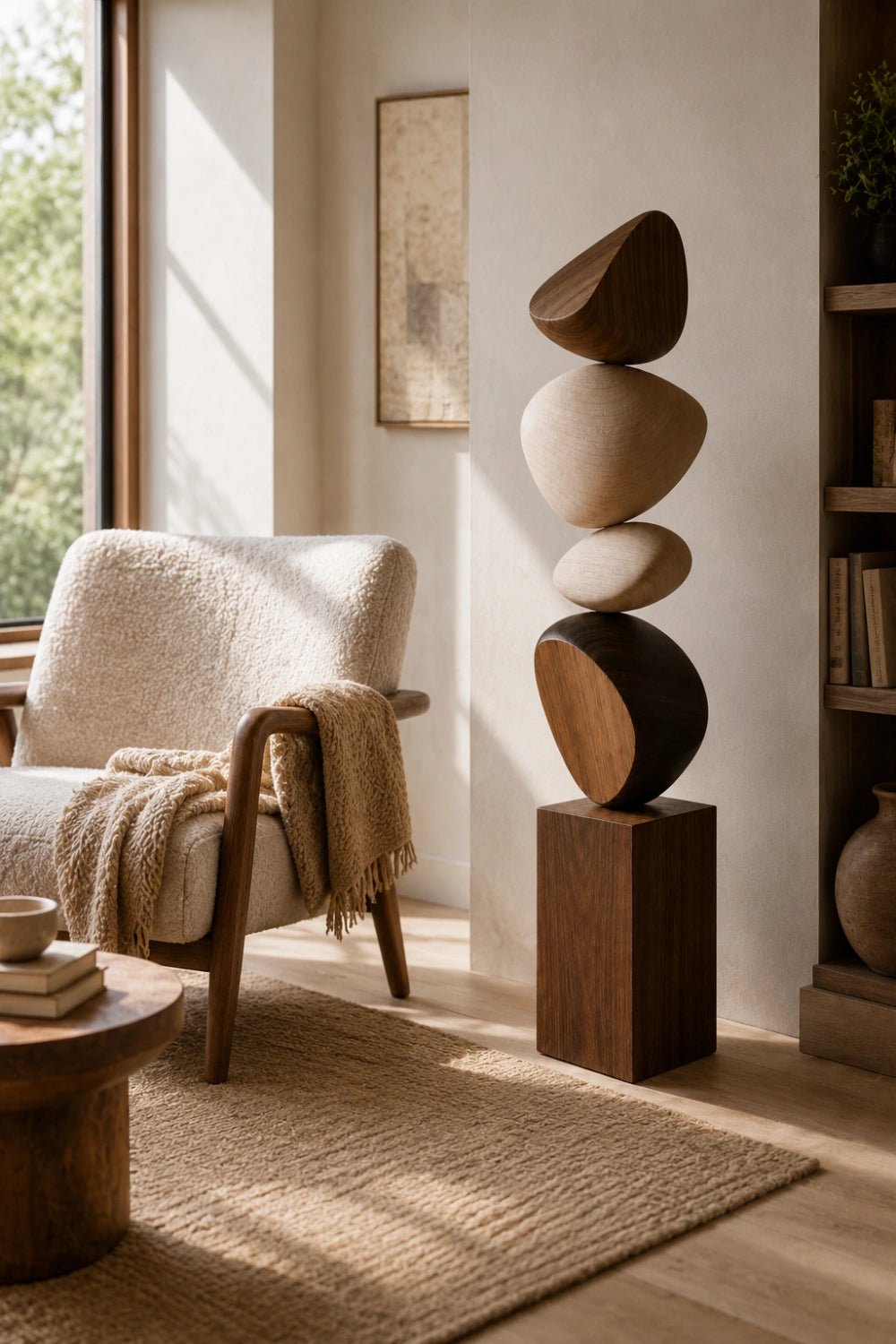 Large Handmade Wooden Floor Sculpture Abstract Minimalist Home Decor Art Piece