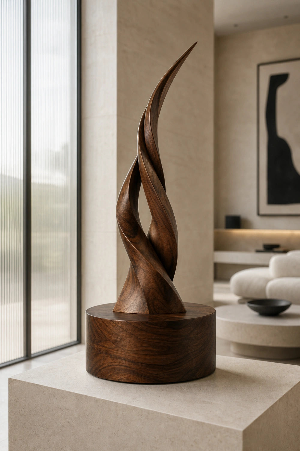 Modern Vertical Wooden Sculpture Minimalist Accent Piece For Living Room